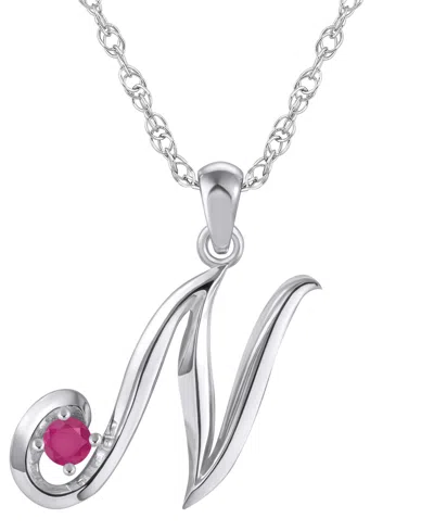 Macy's Ruby (1/6 Ct. T.w.) Initial Pendant Necklace In 10k White Gold (also Available 10k Yellow Gold) In Metallic