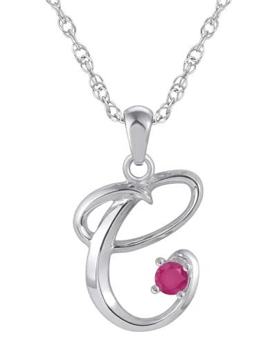 Macy's Ruby (1/6 Ct. T.w.) Initial Pendant Necklace In 10k White Gold (also Available 10k Yellow Gold) In Metallic