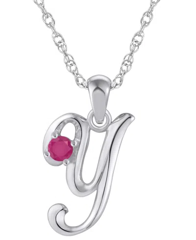 Macy's Ruby (1/6 Ct. T.w.) Initial Pendant Necklace In 10k White Gold (also Available 10k Yellow Gold) In Multi