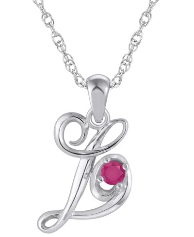 Macy's Ruby (1/6 Ct. T.w.) Initial Pendant Necklace In 10k White Gold (also Available 10k Yellow Gold) In Orange