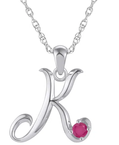 Macy's Ruby (1/6 Ct. T.w.) Initial Pendant Necklace In 10k White Gold (also Available 10k Yellow Gold) In Silver