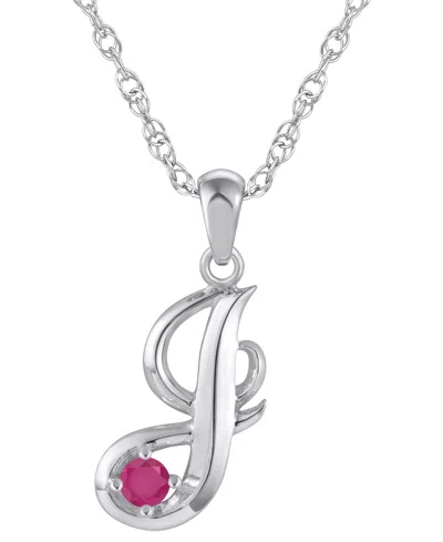 Macy's Ruby (1/6 Ct. T.w.) Initial Pendant Necklace In 10k White Gold (also Available 10k Yellow Gold) In Silver