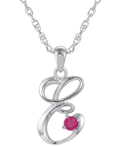 Macy's Ruby (1/6 Ct. T.w.) Initial Pendant Necklace In 10k White Gold (also Available 10k Yellow Gold) In Silver
