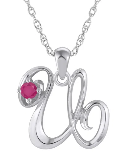 Macy's Ruby (1/6 Ct. T.w.) Initial Pendant Necklace In 10k White Gold (also Available 10k Yellow Gold) In Silver