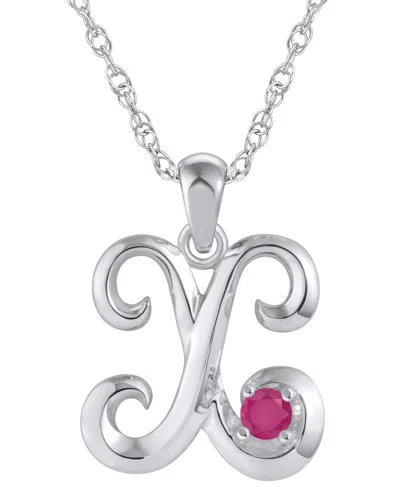 Macy's Ruby (1/6 Ct. T.w.) Initial Pendant Necklace In 10k White Gold (also Available 10k Yellow Gold) In Silver