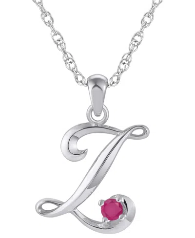 Macy's Ruby (1/6 Ct. T.w.) Initial Pendant Necklace In 10k White Gold (also Available 10k Yellow Gold) In Silver