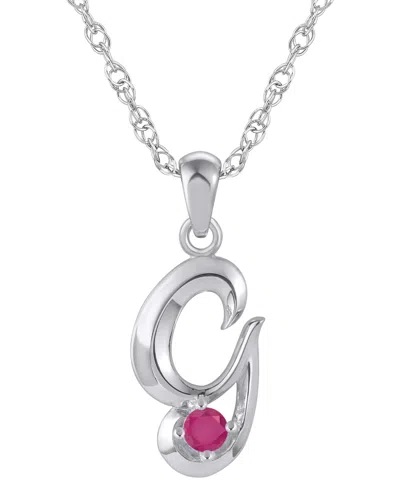 Macy's Ruby (1/6 Ct. T.w.) Initial Pendant Necklace In 10k White Gold (also Available 10k Yellow Gold) In Silver