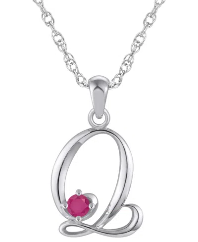 Macy's Ruby (1/6 Ct. T.w.) Initial Pendant Necklace In 10k White Gold (also Available 10k Yellow Gold) In Silver