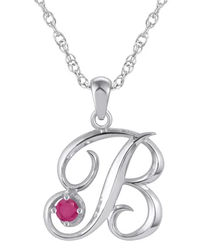 Macy's Ruby (1/6 Ct. T.w.) Initial Pendant Necklace In 10k White Gold (also Available 10k Yellow Gold) In Silver