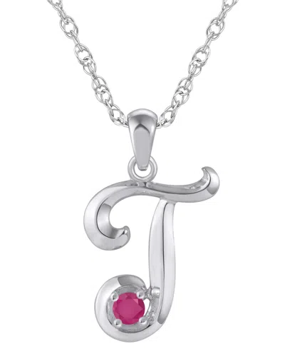 Macy's Ruby (1/6 Ct. T.w.) Initial Pendant Necklace In 10k White Gold (also Available 10k Yellow Gold) In Silver