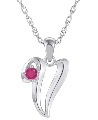 Macy's Ruby (1/6 Ct. T.w.) Initial Pendant Necklace In 10k White Gold (also Available 10k Yellow Gold) In Silver