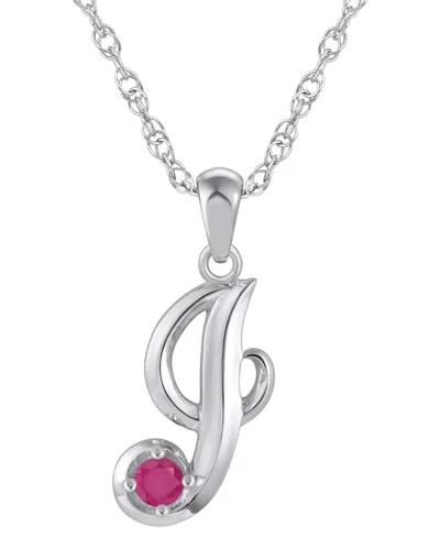Macy's Ruby (1/6 Ct. T.w.) Initial Pendant Necklace In 10k White Gold (also Available 10k Yellow Gold) In Silver