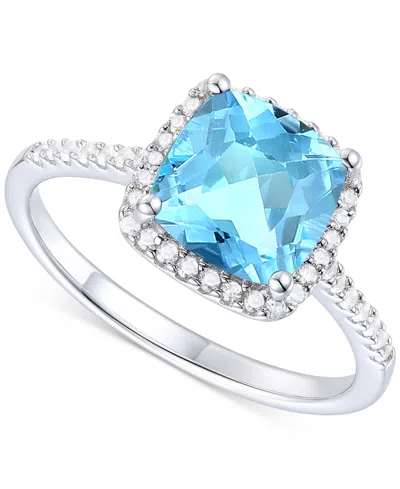 Macy's Ruby (2-1/2 Ct. T.w.) & Lab-grown White Sapphire (1/4 Ct. T.w.) Halo Ring In 14k Gold-plated Sterlin In Blue Topaz