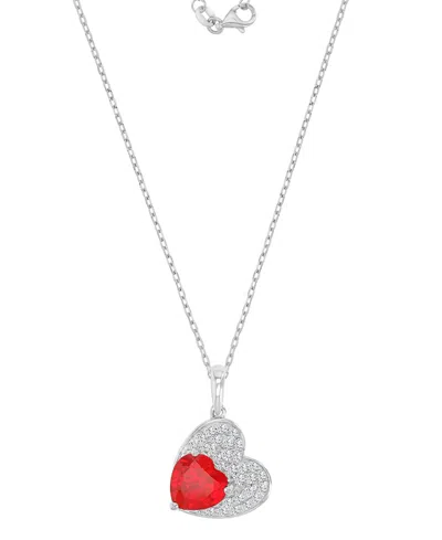 Macy's Ruby (2.17 Ct. T.w.) And Created Sapphire (0.756 Ct. T.w.) Paved Heart Necklace In Rhodium Over Ster In Silver