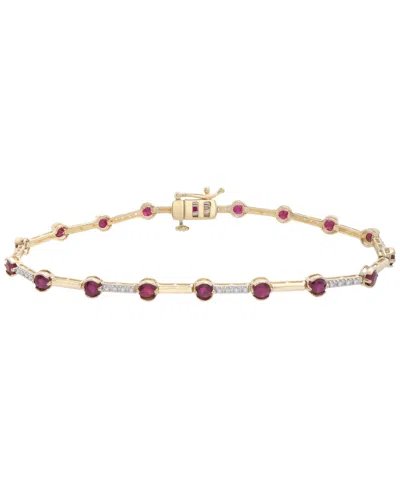 Macy's Ruby (2-5/8 Ct. T.w.) And Diamond (1/10 Ct. T.w.) Bracelet In 10k Yellow Gold