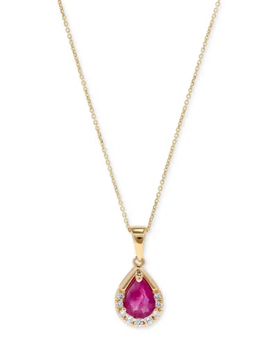 Macy's Ruby (3/4 Ct. T.w.) & Diamond (1/10 Ct. T.w.) Pear 16" Pendant Necklace In 14k Gold