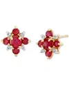 Macy's Ruby (3/4 Ct. T.w.) & Diamond Accent Flower Cluster Stud Earrings In 10k Gold