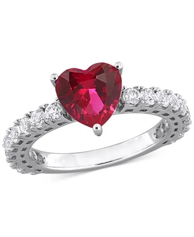 Macy's Ruby (3/4 Ct. T.w.) & White Sapphire (1 Ct. T.w.) Band In Sterling Silver In Red
