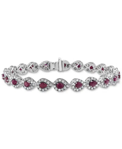 Macy's Ruby (4 Ct. T.w.) & Diamond (3 Ct. T.w.) Halo Link Bracelet In 14k White Gold (also In Saphire & Eme In Ruby,white Gold