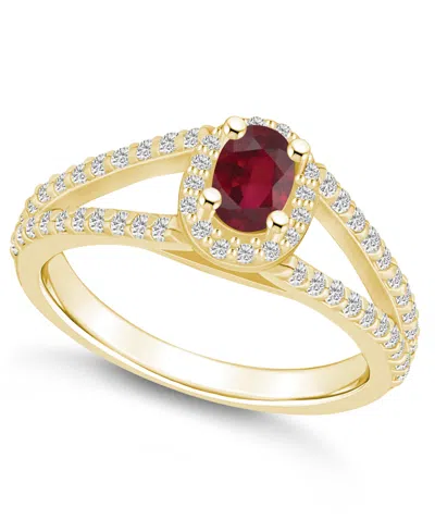 Macy's Ruby (5/8 Ct. T.w.) And Diamond (1/2 Ct. T.w.) Halo Ring In Gold