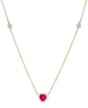 Macy's Ruby (5/8 Ct. T.w.) & Diamond (1/20 Ct. T.w.) Heart Bezel 17" Pendant Necklace In 14k Gold In Ruby