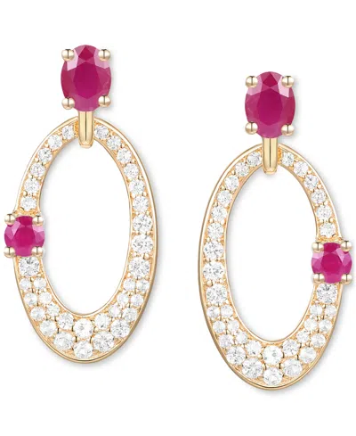 Macy's Ruby (5/8 Ct. T.w.) & Diamond (1/3 Ct. T.w.) Oval Doorknocker Drop Earrings In 14k Gold (also Availa