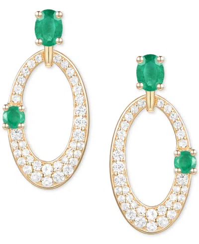 Macy's Ruby (5/8 Ct. T.w.) & Diamond (1/3 Ct. T.w.) Oval Doorknocker Drop Earrings In 14k Gold (also Availa In Emerald