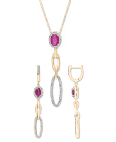 Macy's Ruby (5/8 Ct. T.w.) & Diamond (1/5 Ct. T.w.) Halo Link Drop Earrings In 14k Gold