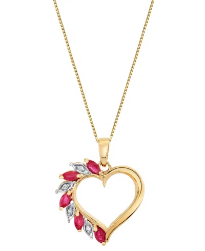 Macy's Ruby (5/8 Ct. T.w.) & Diamond Accent Pendant Necklace In 10k Yellow Gold In Brown