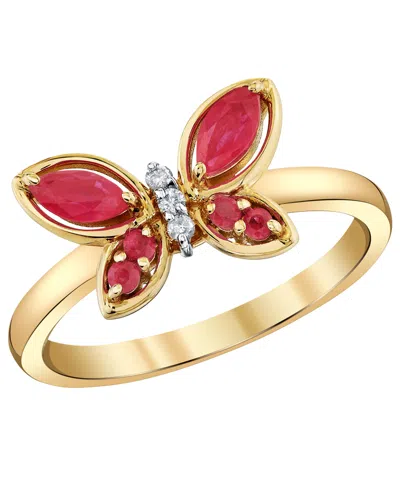 Macy's Ruby (5/8 Ct. T.w.) & Diamond Accent Ring In 10k Yellow Gold In Multi