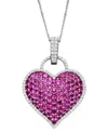 Macy's 14k White Gold Necklace, Ruby (6-1/2 Ct. T.w.) And Diamond (1/2 Ct. T.w.) Pave Heart Pendant In Ruby