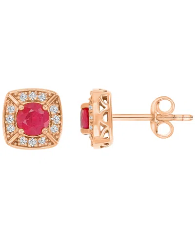 Macy's Ruby & Diamond Cushion Stud Earrings In Pattern