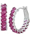Macy's Ruby Baguette Small Hoop Earrings (3-7/8 Ct. T.w.) In Sterling Silver, 0.47" In Red