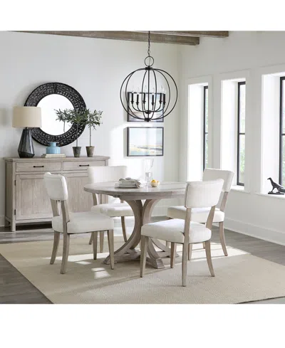 Macy's Sadie 5-pc. Round Dining Set (table & 4 Upholstered Side Chairs), Created For  In Gray