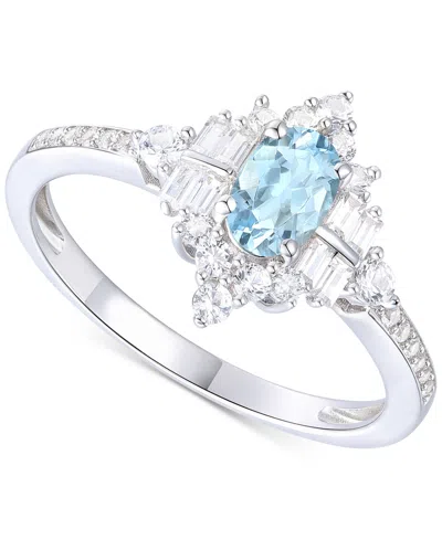 Macy's Santa Maria Aquamarine (1/2 Ct. T.w.) & Diamond (3/8 Ct. T.w.) Halo Ring In 14k White Gold