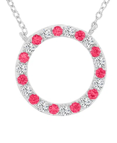 Macy's Sapphire (0.22 Ct. T.w.) And Ruby (0.33 Ct. T.w.) Open Circle Necklace In Rhodium Over Sterling Silv In Pink