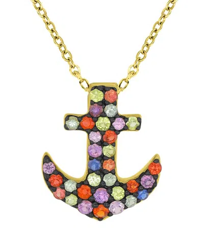 Macy's Sapphire (0.68 Ct. T.w.) Anchor Necklace In 14k Yellow Gold Over Sterling Silver In Multi