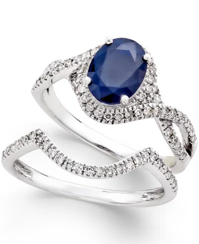 Macy's Sapphire (1-1/2 Ct. T.w.) And Diamond (3/8 Ct. T.w.) Bridal Set Of 2 Rings In 14k White Gold