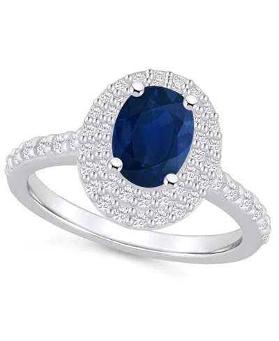 Macy's Sapphire (1-1/2 Ct. T.w.) & Diamond (5/8 Ct. T.w.) Oval Double Halo Ring In 14k Gold In Blue