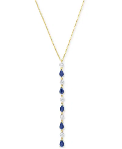 Macy's Sapphire (1-1/4 Ct. T.w.) & Diamond (1/4 Ct. T.w.) Lariat Necklace In 14k Gold, 16-1/2" + 1" Extende
