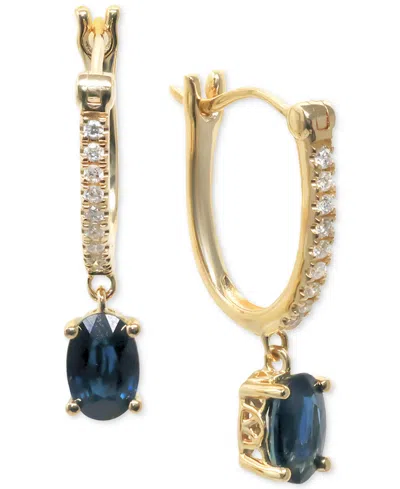 Macy's Sapphire (1-1/5 Ct. T.w.) & Diamond (1/10 Ct. T.w.) Dangle Hoop Earrings In 14k Gold In Blue