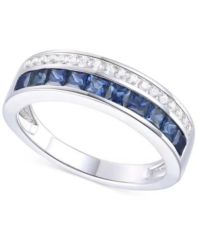 Macy's Sapphire (1-1/5 Ct. T.w.) & Diamond (1/5 Ct. T.w.) Double Row Band In 14k White Gold In 14k Wg