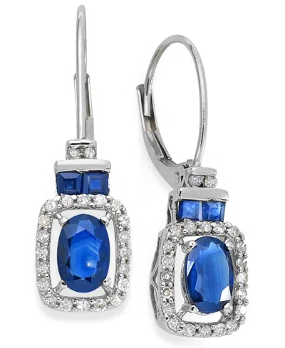Macy's Sapphire (1-1/5 Ct. T.w.) And Diamond (1/5 Ct. T.w.) Rectangle Drop Earrings In 14k White Gold (also In Sapphire,white Gold