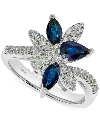 Macy's Sapphire (1-1/6 Ct. T.w.) & Diamond (1/2 Ct. T.w.) Statement Ring In 14k White Gold