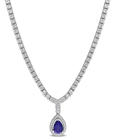 Macy's Sapphire (1-1/6 Ct. T.w.) And White Sapphire (2-7/8 Ct. T.w.) Pendant Necklace In Sterling Silver In Blue
