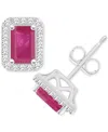 Macy's Sapphire (1-2/5 Ct. T.w) & Diamond (1/5 Ct. T.w.) Stud Earrings In Sterling Silver (also In Ruby & E In Ruby