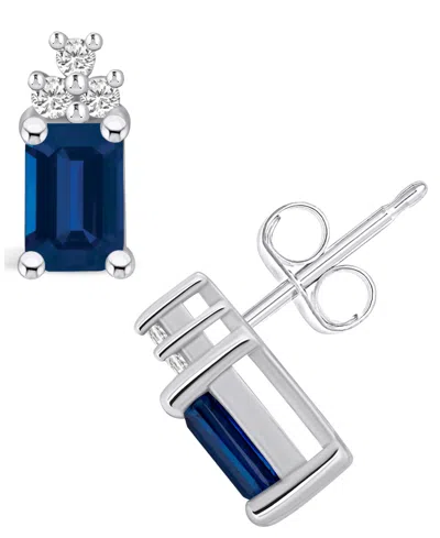 Macy's Sapphire (1-3/8 Ct. T.w.) And Diamond (1/10 Ct. T.w.) Stud Earrings In White Gold