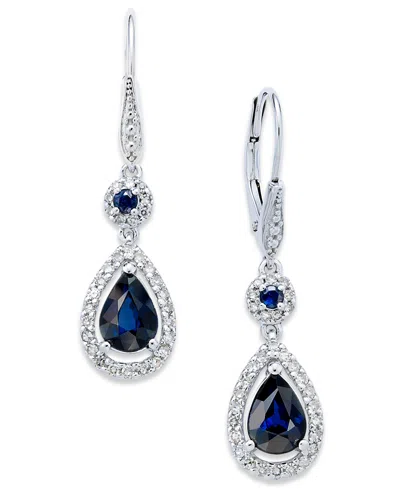 Macy's Sapphire (1-3/8 Ct. T.w.) And Diamond (1/3 Ct. T.w.) Pear Drop Earrings In 14k White Gold (also Avai