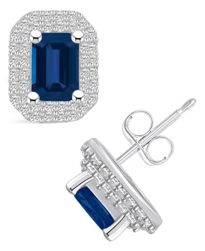 Macy's Sapphire (1-3/8 Ct. T.w.) And Diamond (3/8 Ct. T.w.) Halo Stud Earrings In White Gold