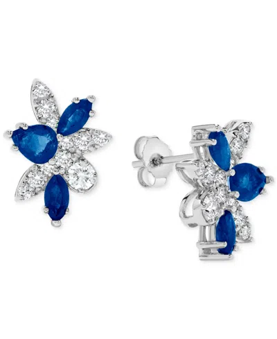 Macy's Sapphire (1-5/8 Ct. T.w.) & Diamond (5/8 Ct. T.w.) Mixed Cut Cluster Stud Earrings In 14k White Gold